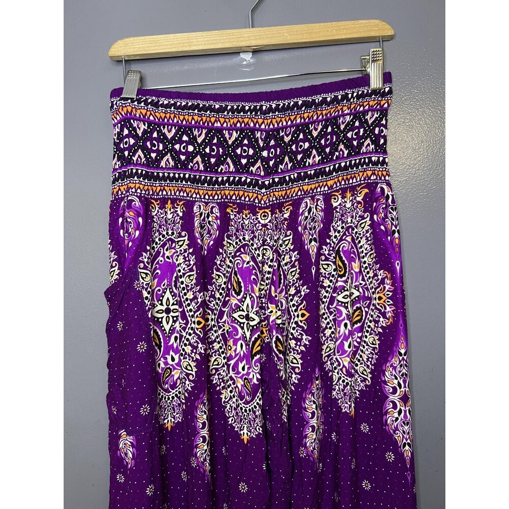 Lofbaz Pants Womens XL Purple Paisley Harem Elastic Waist Boho Pockets Lounge